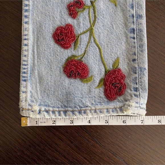 Vintage Y2K GAP Boot Cut Jeans Floral Applique Size 1 | 26x29 RARE 90s Distress - Picture 8 of 10